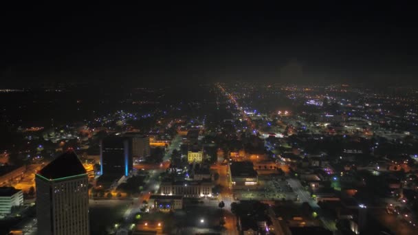 Luchtfoto Kansas Van Downtown Wichita Stad Bij Nacht — Stockvideo