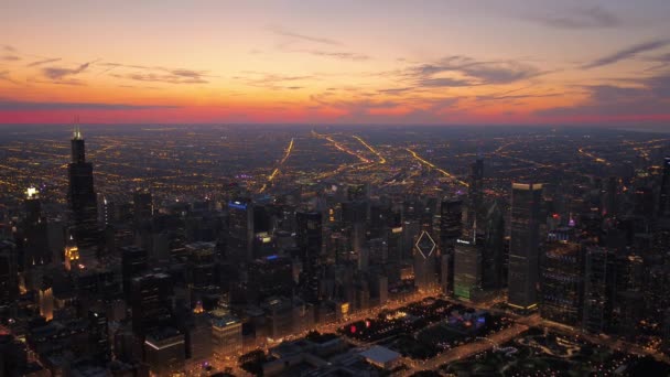 Illinois Aéreo Centro Chicago Pôr Sol — Vídeo de Stock