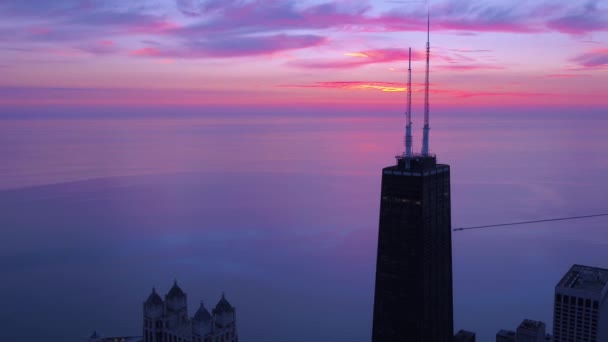 Letecké Video Centra Chicaga Ráno Během Krásný Východ Slunce — Stock video