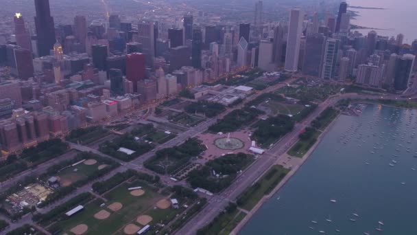 Luchtfoto Illinois Van Chicago Bij Zonsondergang — Stockvideo