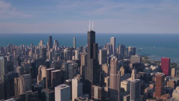 Aerial Video Downtown Chicago Sunny Day — Stock Video