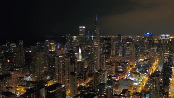 Aerial Illinois Downtown Chicago Staden Natten — Stockvideo