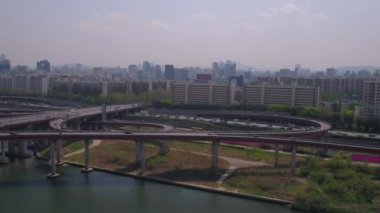 Waterfront ve Han Nehri içinde Seoul Korea hava video