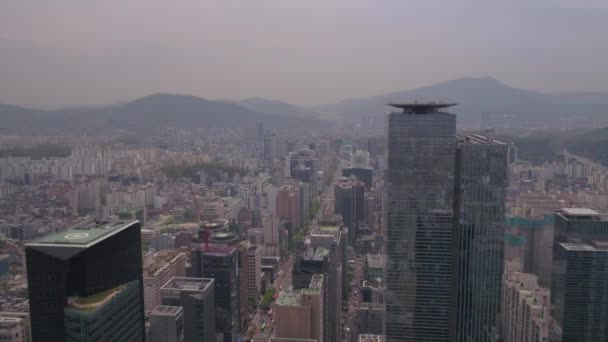 Vídeo Aéreo Distrito Gangnam Seúl Día Nublado Nebuloso — Vídeo de stock