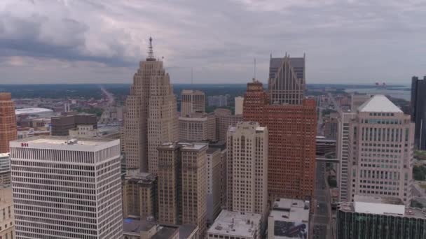 Luftbild Der Innenstadt Von Detroit Einem Bewölkten Tag — Stockvideo