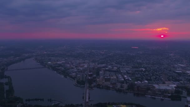 Luftbild Der Innenstadt Von Boston Abend Bei Einem Wunderschönen Sonnenuntergang — Stockvideo