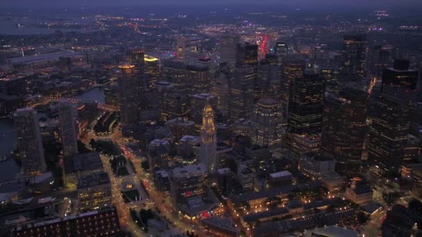 Aerial Video Downtown Boston Night — Stock Video