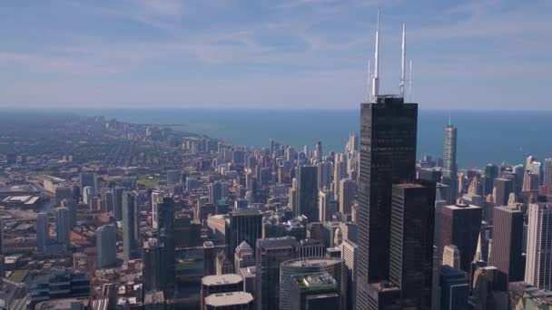 Vídeo Aéreo Del Centro Chicago Día Soleado — Vídeo de stock