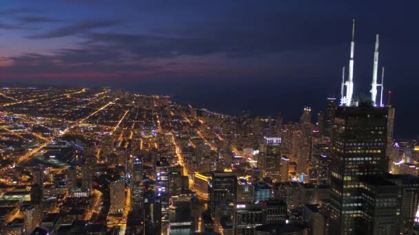 Luftbilder Der Innenstadt Chicagos Bei Nacht — Stockvideo