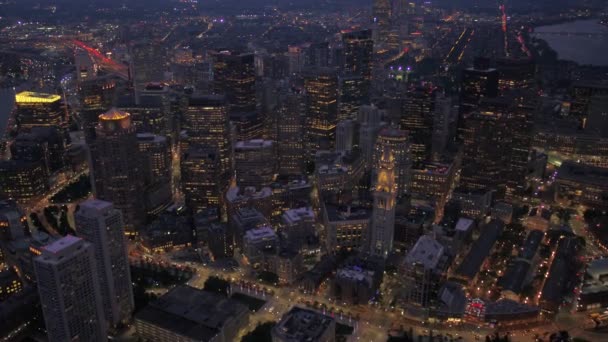 Aerial Video Centrala Boston Natten — Stockvideo