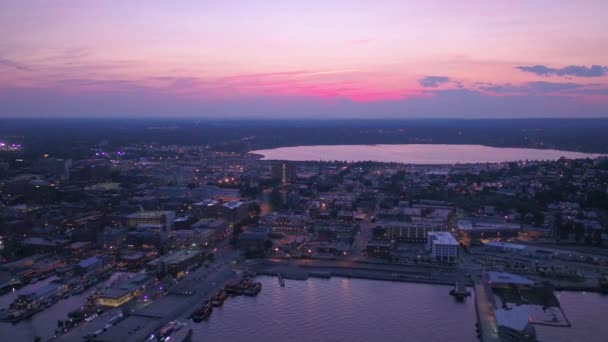 Luchtfoto Video Van Downtown Portland Nachts — Stockvideo