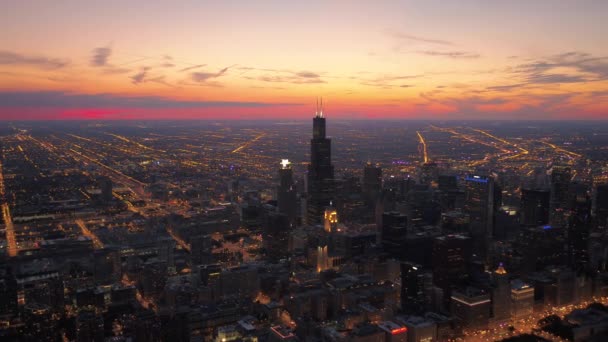Aerial Illinois Downtown Chicago Sunset — Stock Video
