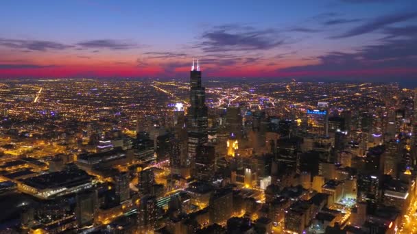 Aerial Illinois Del Centro Chicago Por Noche — Vídeos de Stock