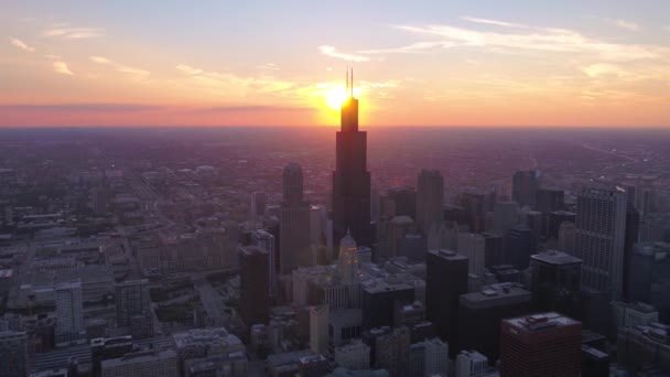 Luchtfoto Illinois Van Chicago Bij Zonsondergang — Stockvideo