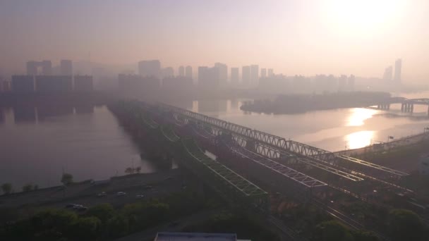 Aerial Video Building Waterfront Yeouido District Seoul — Stock Video