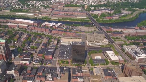 Luchtfoto Video Van Het Centrum Van Manchester Een Zonnige Dag — Stockvideo