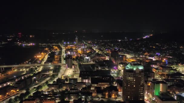 Aerial Video Downtown Manchester Night — Stock Video