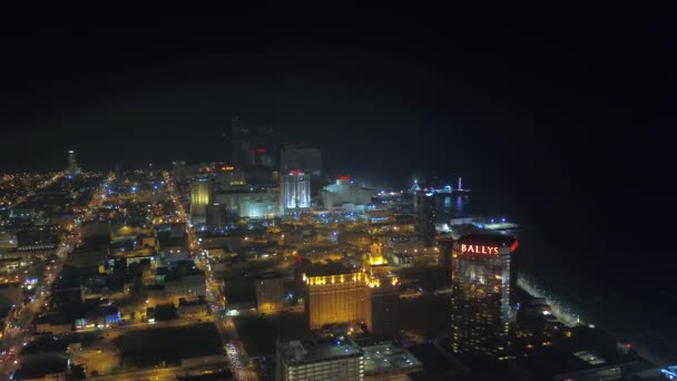 Aerial Video Downtown Atlantic City Night — Stock Video