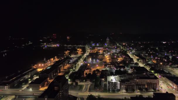 Aerial Video Downtown Manchester Night — Stock Video