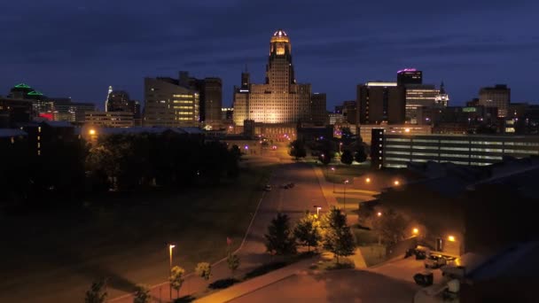 Aerial Video Downtown Buffalo New York Night — Stock Video