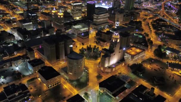 Aerial Video Downtown Buffalo New York Night — Stock Video