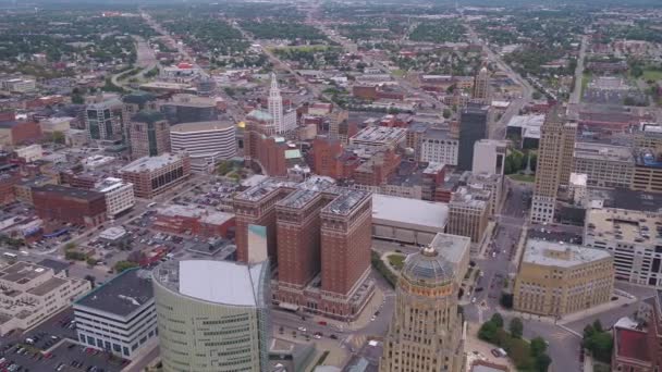 Aerial Video Downtown Buffalo New York Overcast Day — Stock Video