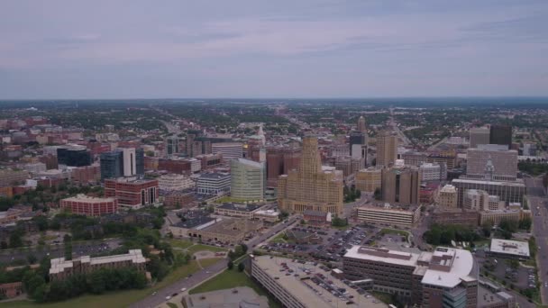 Lotnicze Wideo Downtown Buffalo Nowym Jorku Pochmurny Dzień — Wideo stockowe