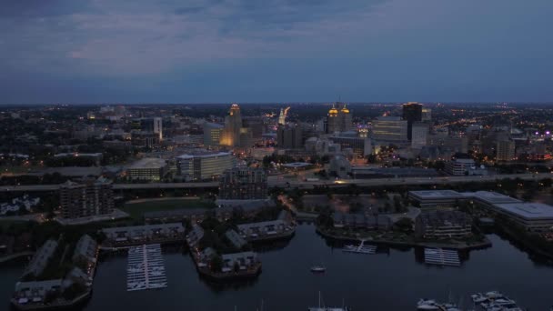 Aerial Video Downtown Buffalo New York Night — Stock Video