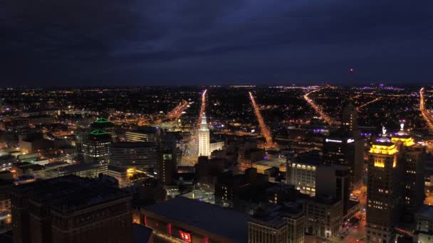 Video Udara Dari Pusat Kota Buffalo New York Pada Malam — Stok Video