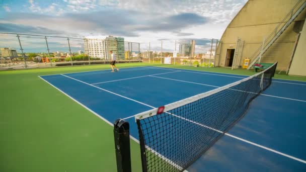 Tid Förflutit Skott Man Som Spelar Tennis — Stockvideo