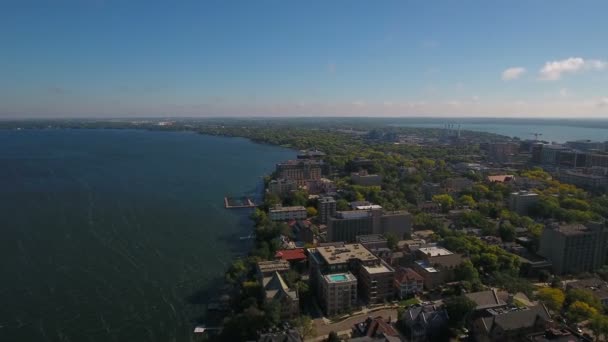 Luchtfoto Video Van Binnenstad Van Madison Wisconsin — Stockvideo