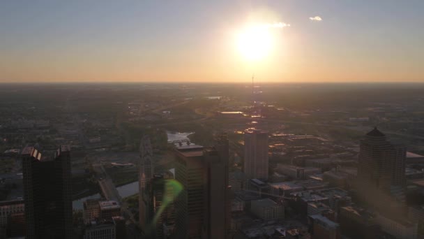 Vídeo Aéreo Del Centro Columbus Ohio Atardecer — Vídeos de Stock