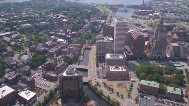 Aerial Video Downtown Providence Sunny Day — Stock Video