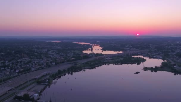 Aerial Video Downtown Providence Vid Soluppgången — Stockvideo