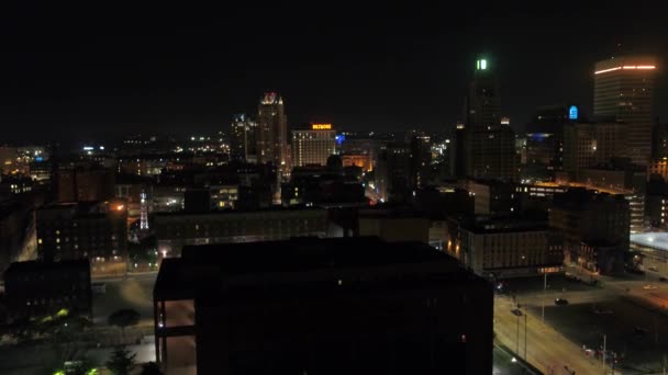Vídeo Aéreo Del Centro Ciudad Providence Por Noche Rhode Island — Vídeos de Stock