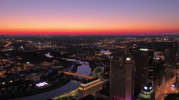 Видео Воздуха Центре Города Колумбус Огайо Ночью — стоковое видео
