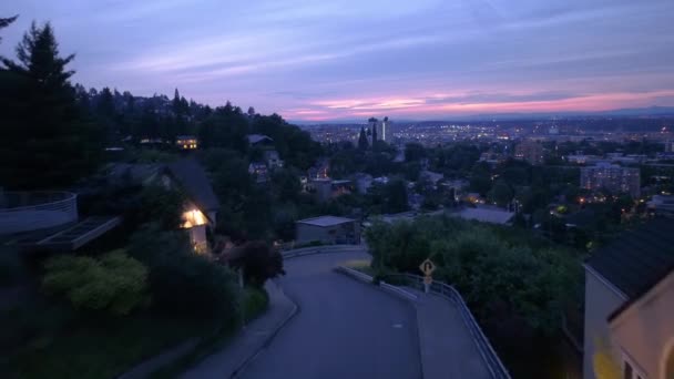 Vídeo Aéreo Centro Portland Noite Entardecer Colinas Sudoeste — Vídeo de Stock