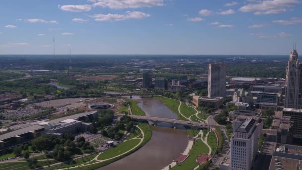 Vídeo Aéreo Centro Columbus Ohio Dia Ensolarado — Vídeo de Stock