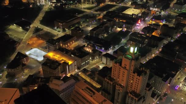 Vídeo Aéreo Del Centro Ciudad Providence Por Noche Rhode Island — Vídeos de Stock