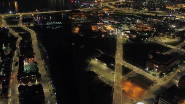 Luchtfoto Video Van Downtown Providence Stad Bij Nacht Rhode Island — Stockvideo