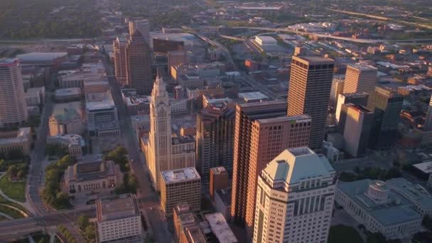 Antenowe Video Centrum Columbus Ohio Zachodzie Słońca — Wideo stockowe