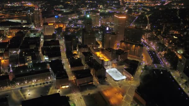 Luchtfoto Video Van Downtown Providence Stad Bij Nacht Rhode Island — Stockvideo