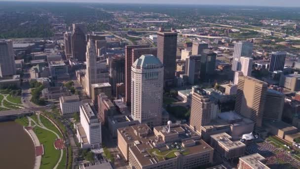 Aerial Video Downtown Columbus Ohio Sunny Day — Stock Video