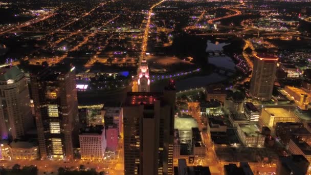 Luchtfoto Video Van Het Centrum Van Columbus Ohio Nachts — Stockvideo