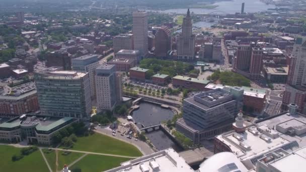 Aerial Video Downtown Providence Sunny Day — Stock Video