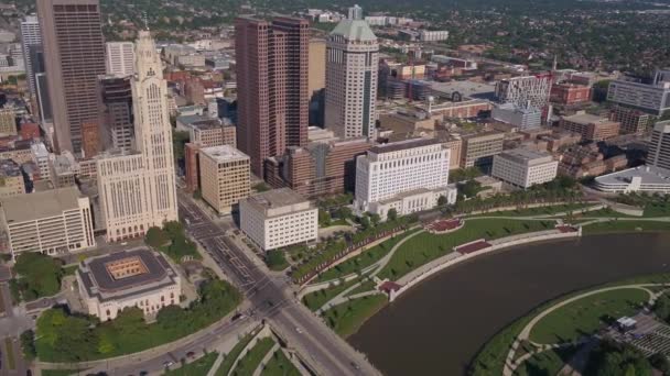 Vídeo Aéreo Del Centro Columbus Ohio Día Soleado — Vídeos de Stock