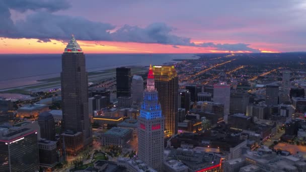 Повітряні Відео Центральної Частини Міста Клівленда Огайо Сходом Сонця — стокове відео