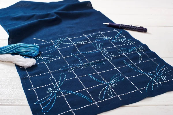 The traditional technique of Japanese embroidery is sashiko, dra — Stock Photo, Image