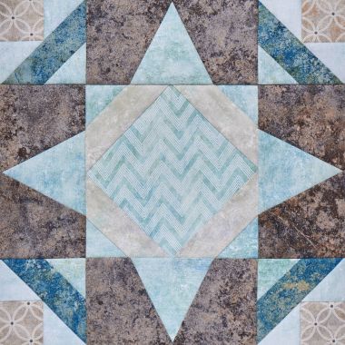 Patchwork geometrik blok kumaşlar, adet yorgan detay