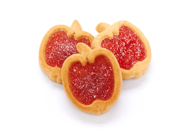 Three cookies with marmalade in the form like an apple — Stock Photo, Image